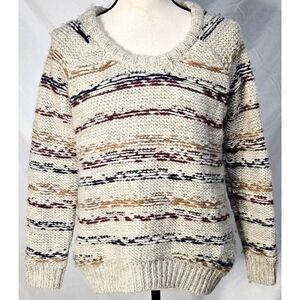 Aritzia Wilfred Free Wool Blend Chunky Knit Sweater Crewneck Beige Stripe